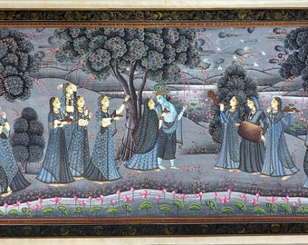 Pintura de Lord Krishna Pichwai, arte indio Radha Krishna sobre tela