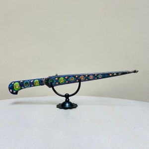 19th Century mughal or rajput enamelled peshkabz silver khanjar with wootz blade