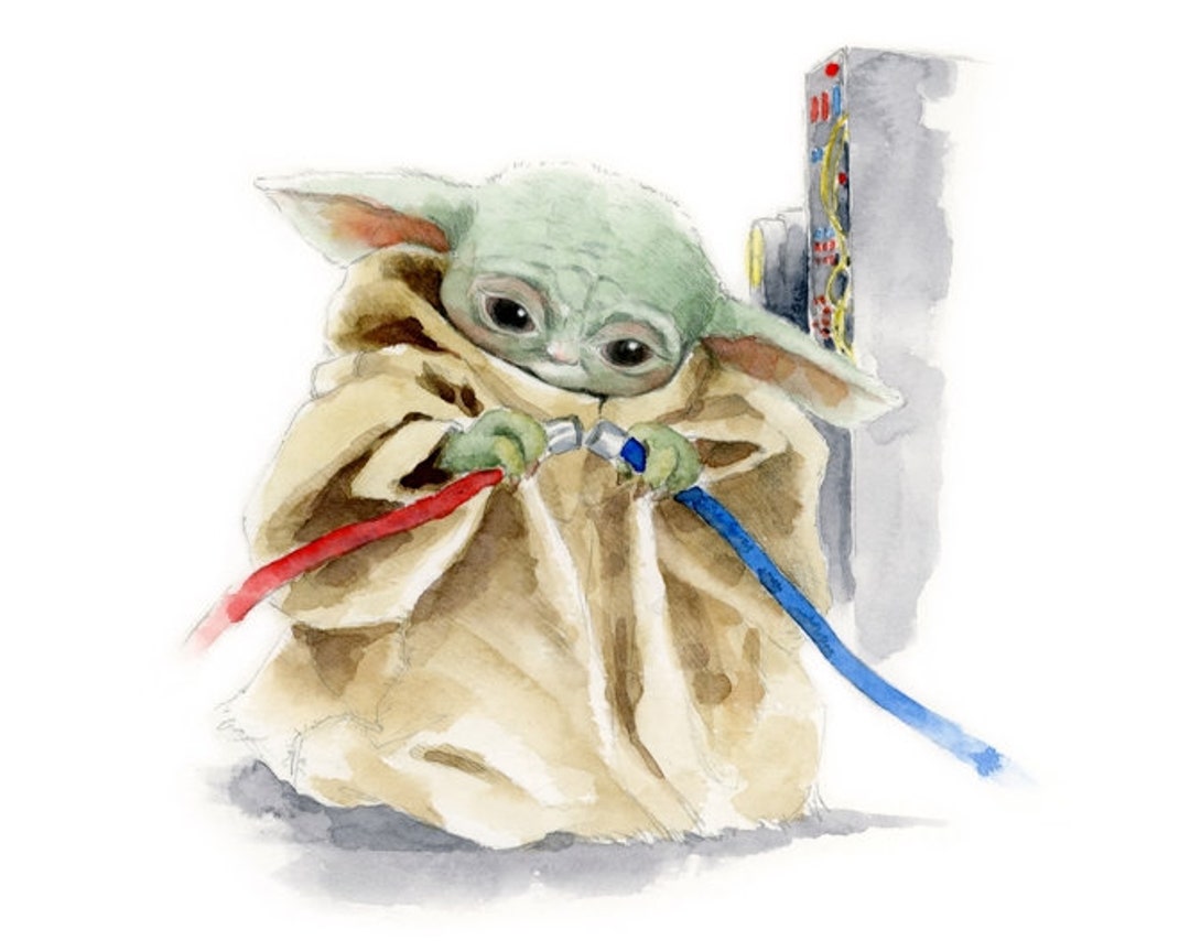 Baby Yoda Art Print Grogu Watercolor Painting Baby Yoda Nursery Art