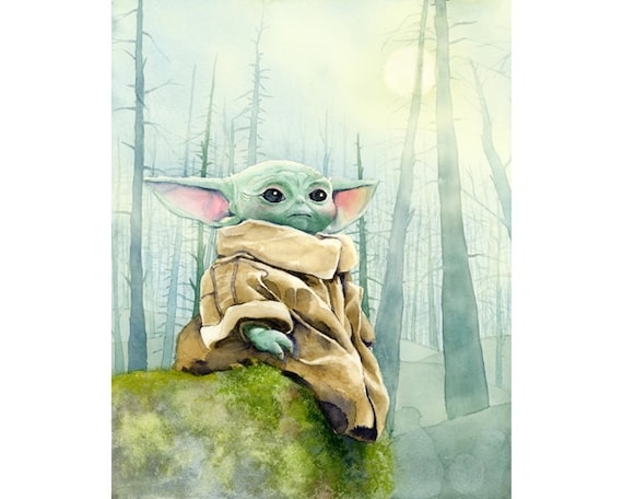 Baby Yoda Gicl e Art Print Grogu Watercolor Painting the
