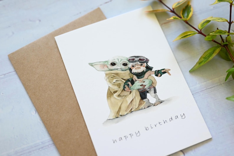 Grogu and Anzellan Happy Birthday Card: No Squeezie, Baby Yoda Fans Gift image 3