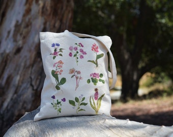 Magenta Flowers Natural Cotton Tote Bag | Hand Drawn Design Bag | Limited-edition Floral Tote Bag | Botanical Cotton Bag | Pink Floral Bag