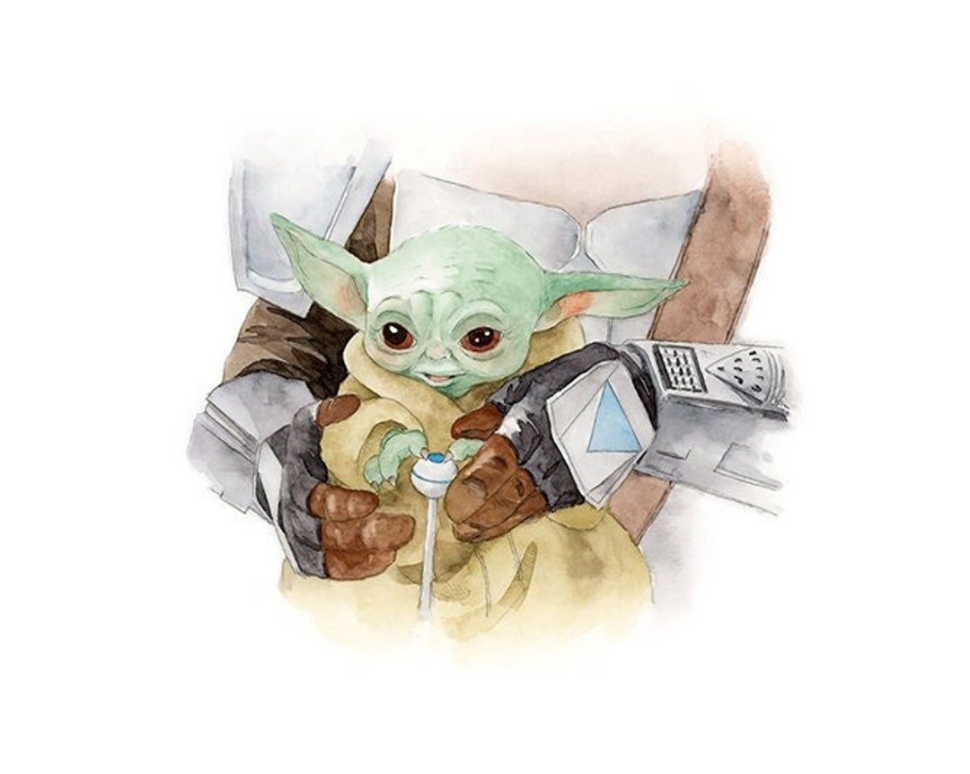 The Mandalorian and Baby Yoda Art Print Grogu Watercolor Painting