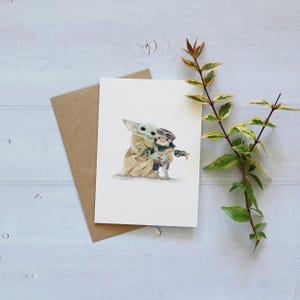 Grogu and Anzellan Happy Birthday Card: No Squeezie, Baby Yoda Fans Gift No message