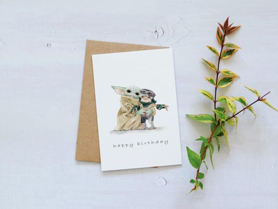 Grogu and Anzellan Happy Birthday Card: No Squeezie, Baby Yoda Fans Gift