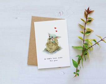 Grogu Love Note Card, Valentine, Anniversary Card, Star Wars Fan Gift