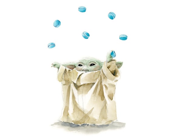 Grogu and Blue Macarons art print | Baby Yoda watercolor painting | Grogu  nursery art | The Mandalorian, Star Wars poster