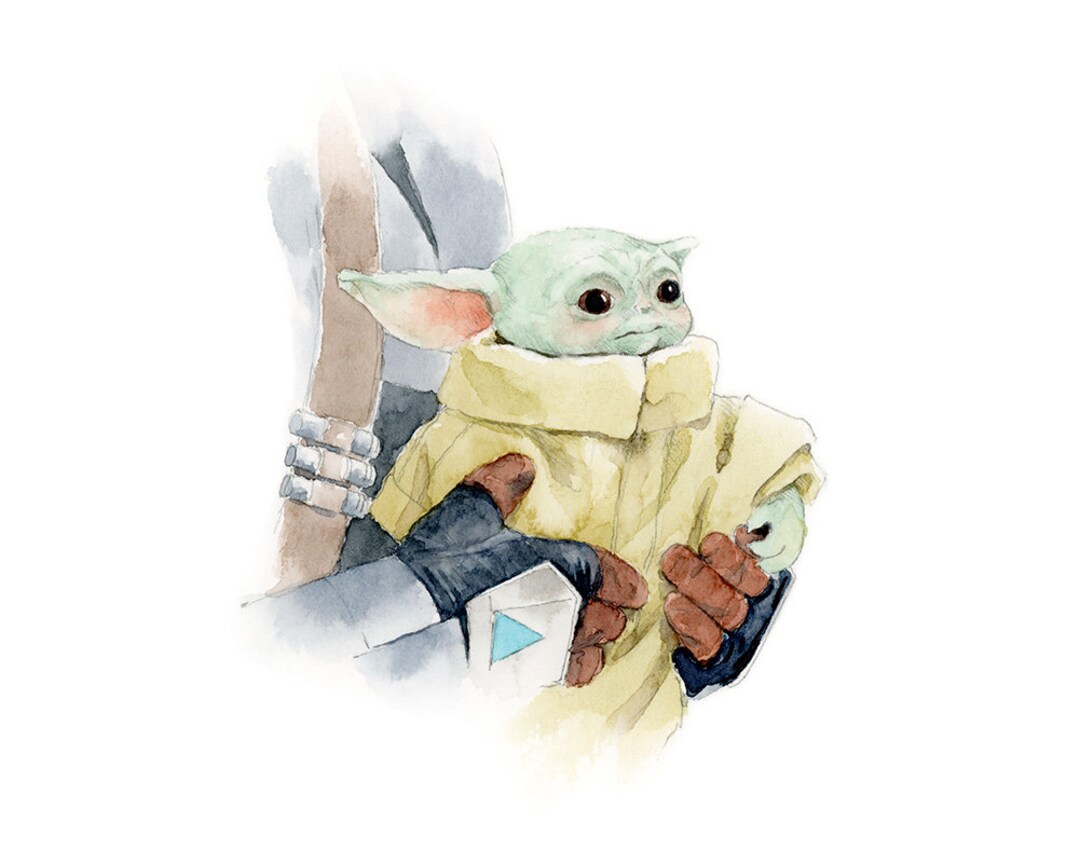 The Mandalorian and Baby Yoda Art Print Grogu Watercolor Painting