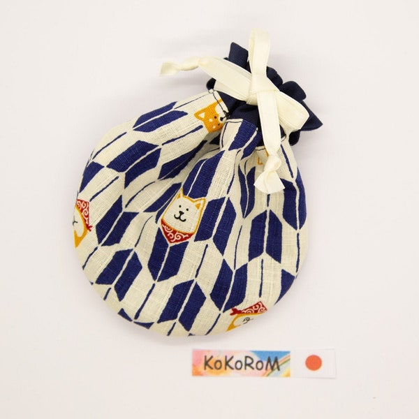 Japanese Drawstring Bag Shiba Inu Kinchaku / Kawaii Handmade Unisex Gift Japanese Dog Yagasuri Kimono Small Pouch Dice Case Dog Lover #KB013