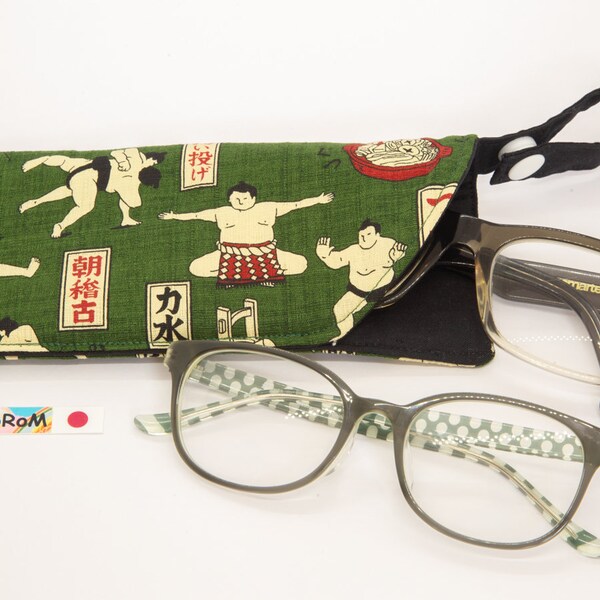 Japanese Sumo Soft Glasses Case // Beautiful Handmade Unique Rare Pattern Pouch Gift Sumo Sumo Wrestler Yokozuna Wrestler For Men Unisex Hanging Green #GC001