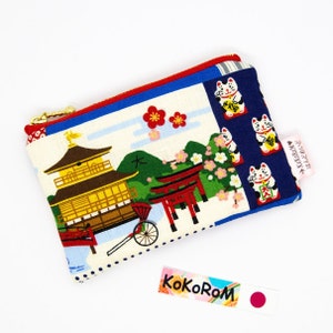 Borsa piatta imbottita giapponese Shogun Pavilion / Bellissimo regalo fatto a mano Kyoto Kinkakuji Portamonete Porta Carte Portafortuna Kanoko Gatto Portafortuna Unico #FP081