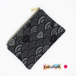 Bolsa plana japonesa Seigaiha Cat NAMI-NEKO // Monedero unisex kawaii hecho a mano, tarjetero, monedero de viaje, cartera pequeña, estilo Seigaiha único #FP068