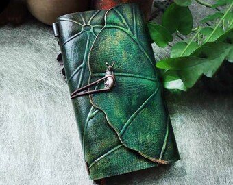 Handmade Personalized Genuine Leather Snail Journal Notebook, Antique Vintage Style Custom Pocket Bound Travel Unlined Diary Engraved Gift