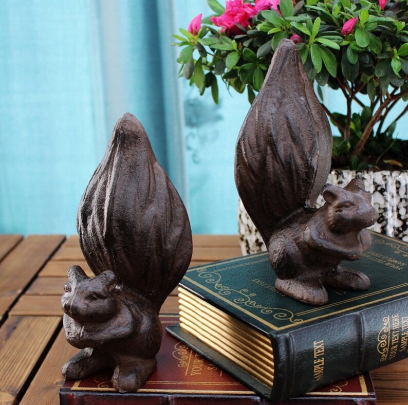 Squirrel Cast Iron Bookend Animal Vintage Antique Bookends Etsy