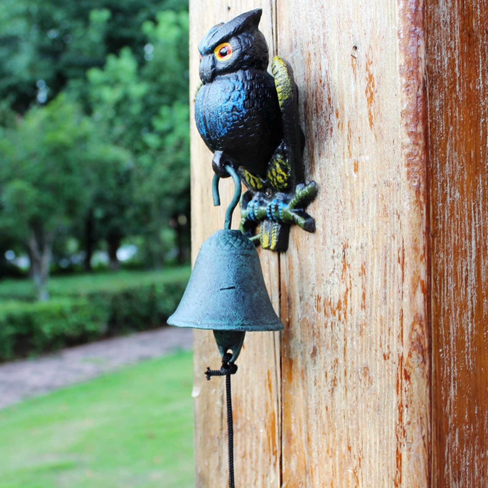 Cast Iron Wall Mounted Owl Doorbell Hand Painted Antique Etsy