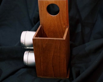 Utensils holder with two magnetic jars for spices