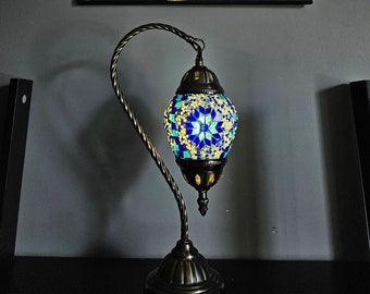 Turkish Swan Lamp, Mosaic Table Lamp , Authentic Moroccan Lamp , Goose Neck Lamp , Tiffany Desk Lamp , Stained Glass, Beside Lamp, Free Bulb