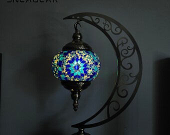 TURKISH Moon Neck Vintage Design Table LAMP – Mosaic Glass Metal LED Bulb Mosaic Lamp For Home Decoration-N1