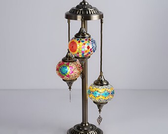 3 Globe Hanging Table Floor Lamp ,Turkish Handmade Moroccan Light ,Vintage , Multi-Miracle , Antique, Home-Décor , Bedroom , Lobby , Antique