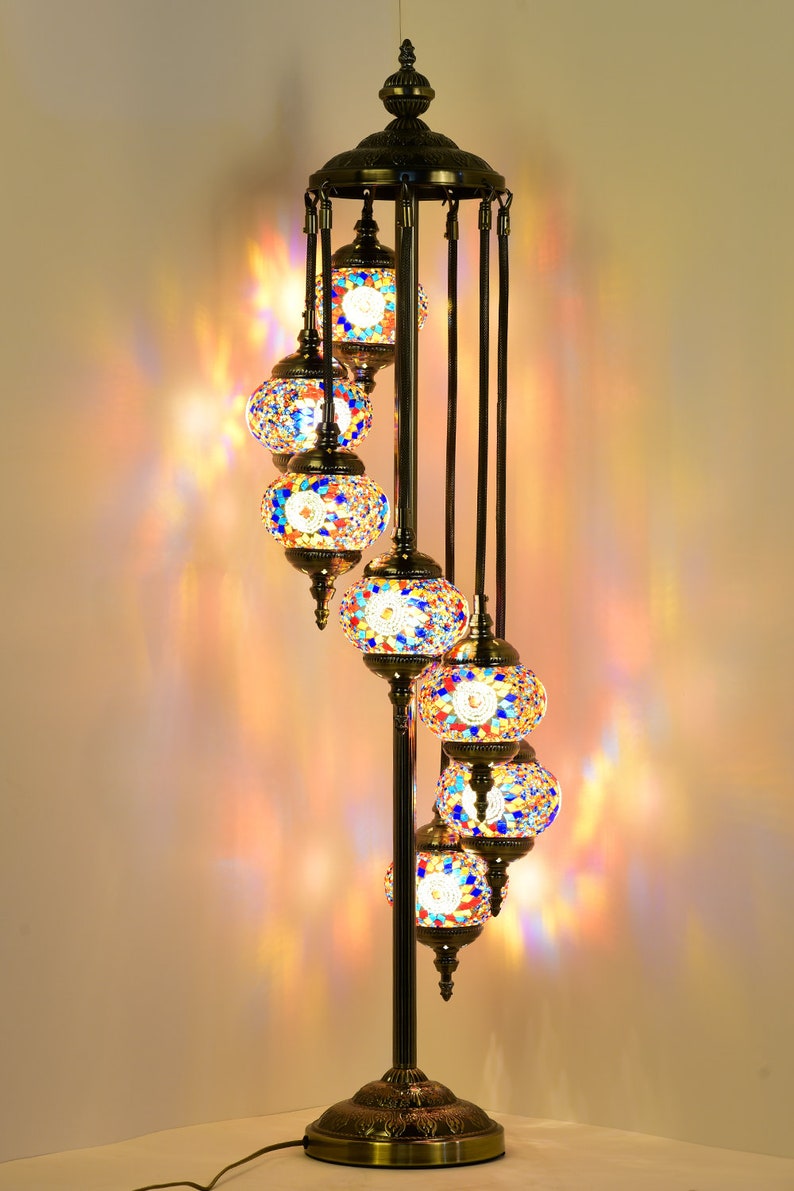 Turkish Mosaic Floor lamp, Mosaic Standing Lamp, Best Price Turkish Lamp, Floor Lamp, 7 Globe Mosaic Lamp image 1