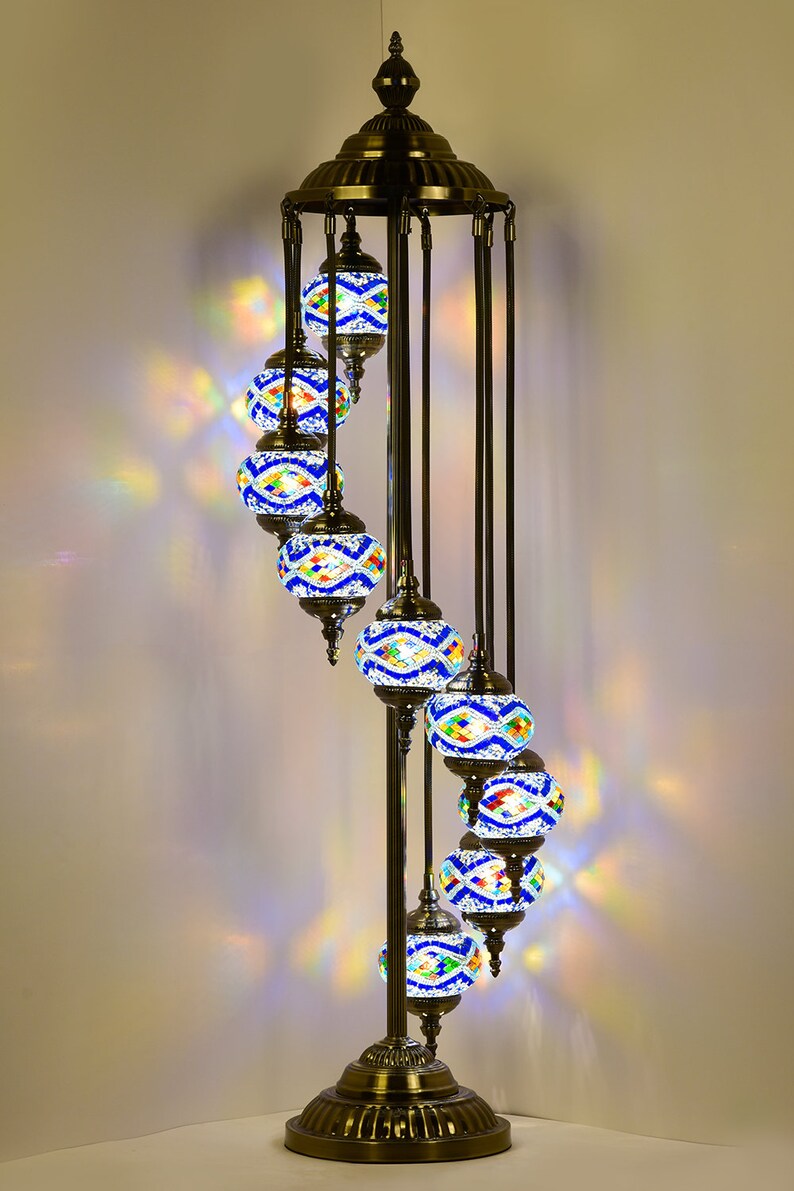 Turkish Mosaic Floor lamp, Mosaic Standing Lamp, Best Price Turkish Lamp, Floor Lamp, 9 Globe Mosaic Lamp image 1