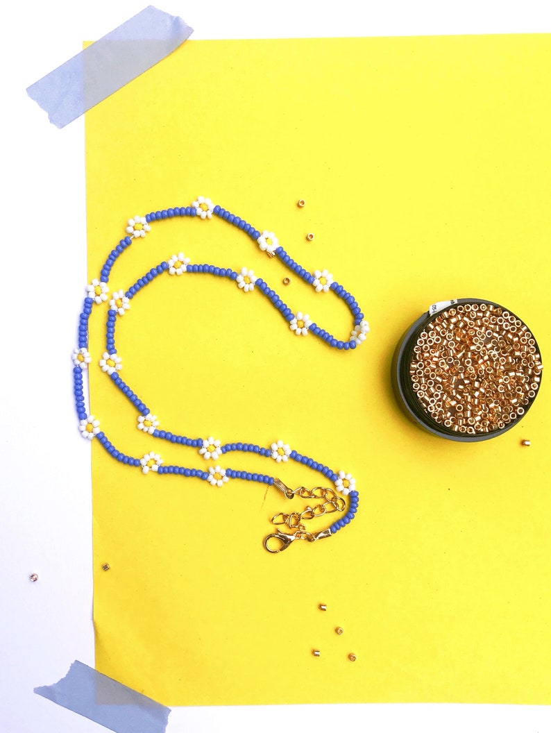 Blue and orange rock beaded flower necklace image 8