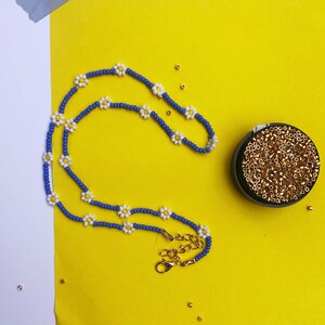 Collier fleurs en perles de rocailles Bleu et orange 画像 6