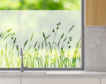 Fensterfolie, Sichtschutzfolie, Sandstrahloptik, Glasaufkleber, Sichtschutz, Dekofolie, Glastür, individuelle Größen, Feldwiese, Gräßer f024