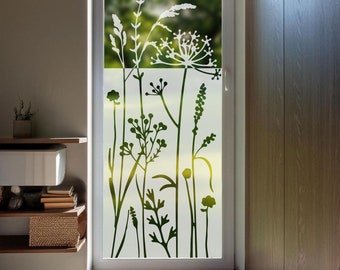Pellicola Vetri Decorativa Piante Verdi - Adesivo Privacy Smerigliato 40x90cm - Senza Colla