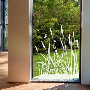 Self-adhesive glass door film for glass partitions and shower cubicles, pass-through protection grasses, stalks, individual sizes, a_001