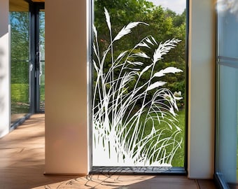 Zelfklevende decoratieve glasfolie, glazen deur, beloopbare beschermfolie "Grasses" voor glazen scheidingswanden en douchecabines, op maat gemaakt, a_014