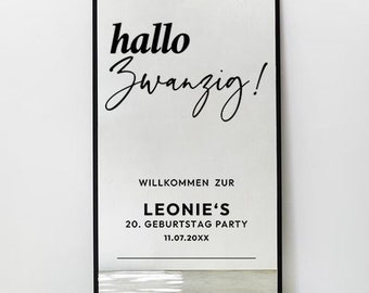 Geburtstag Aufkleber/Sticker "Hallo XX" Spiegelaufkleber Schild Sticker, Geburtstag, Deko Schild Personalisierbar, Fest, Partydeko