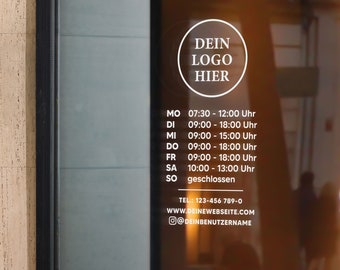 Personalisierter Öffnungszeiten Aufkleber für Geschäft mit Logo - Personalisierte Aufkleber für Schaufenster, selbstklebendes Vinyl Sticker