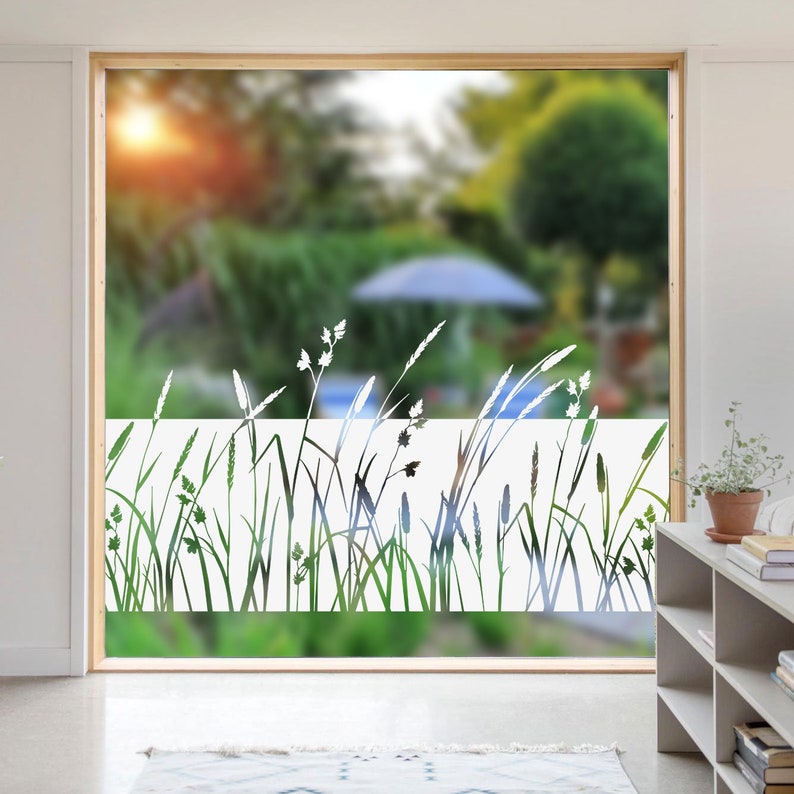 Fensterfolie Gräser, Sichtschutzfolie, Milchglasfolie, Sandstrahloptik