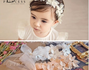 2PCS Newborn Baby Girls Flower Ribbon Headband Soft Elastic Bow Knot Hair Band