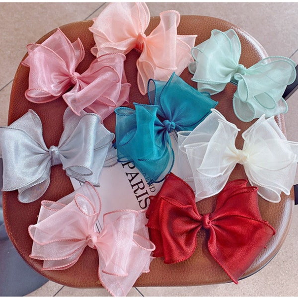 Princess Handmade Chiffon Bow Hair Clip Alligator Clips Girls baby kids Ribbon handmade bow Four Layers Big Bow Clip