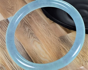 Natural Ice Blue Chalcedony Jade Bangle|Blue Froze Jadeite Healing Crystal Bangle Bracelet For Women|lucky Jade Gemstone Bangle|Gift For Her