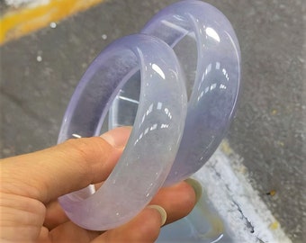 Natural Purple Jade Bangle For Women|Healing Gemstone Jade Jewelry|White Jadeite Crystal Bangle Bracelet|Ice Lucky Jade Bangle|Gift For Her