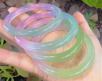 Natural Green Jade Bangle For Women|Dual Color Jade Bangle Bracelet|Purple Jadeite Lucky Bangle|Violet Healing Gemstone Bangle|Gift For Her