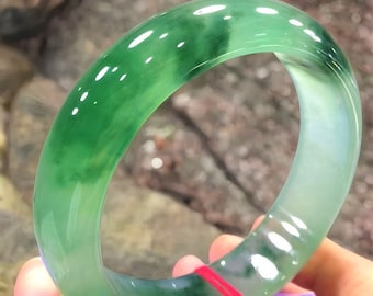 Natural Floating Flower Jade Bangle For Women|Crystal Ice Jadeite Bangle Bracelet|Ice Green Healing Gemstone Clear Bangle|Bday Gift For Her