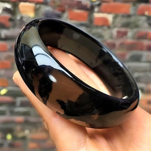 Natuurlijk! Obsidiaan jade armband voor vrouwen|Zwarte helende kristallen jade armband|Helder zwarte edelsteen armband|Nieuwe brede armband|Cadeau voor haar