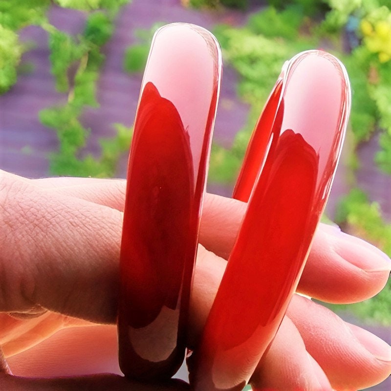 Natural!! Red Jade Bangle For Women|Red Healing Crystal Bangle Bracelet|Jadeite Lucky Jade Gemstone Bangle|30th,40th Birthday Gift For Her