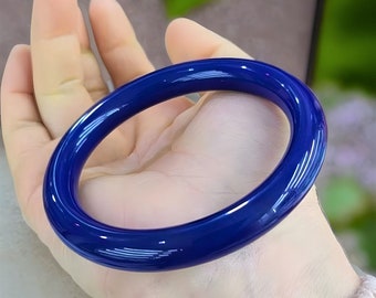 Natural!! Sapphire Jade Bangle|Ice Crystal Blue Sapphire Type Jade Bangle Bracelet|Dark Blue Healing Gemstone Bangle|Lucky Jade Gift For Her