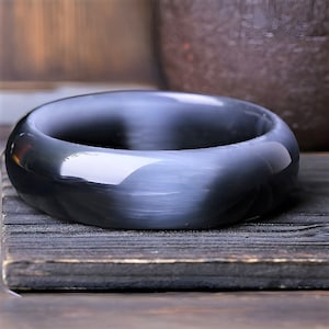 Natural!! Grey Opal Bangle For Women|Grey Healing Crystal Bangle Bracelet|Real Thin Cats Eye Lucky Jade Gemstone Crystal Bangle|Gift For Her