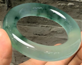 Floating Flower Natural Jade Bangle For Women|Ice Crystal Jadeite Jade Bangle Bracelet|Rare Green Lucky Healing Gemstone Bangle|Gift For Her