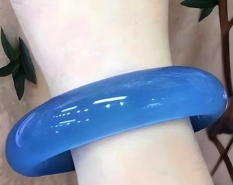 Natural!! Chalcedony Blue Jade Bangle For Women|Light Blue Crystal Bangle Bracelet|Ice Clear Lucky Healing Gemstone Jade Bangle|Gift For Her