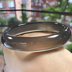 Natural!! Grey Jade Bangle For Women|Ice Smokey Jadeite Bangle Bracelet|Grey Clear Healing Crystal Bangle|Lucky Gemstone Bangle|Gift For Her