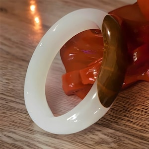 Natural White Jade Bangle For Women|Ice Brown Crystal Bangle Bracelet|White Healing Lucky Gemstone Jadeite Jade Jewelry|Bday Gift For Her