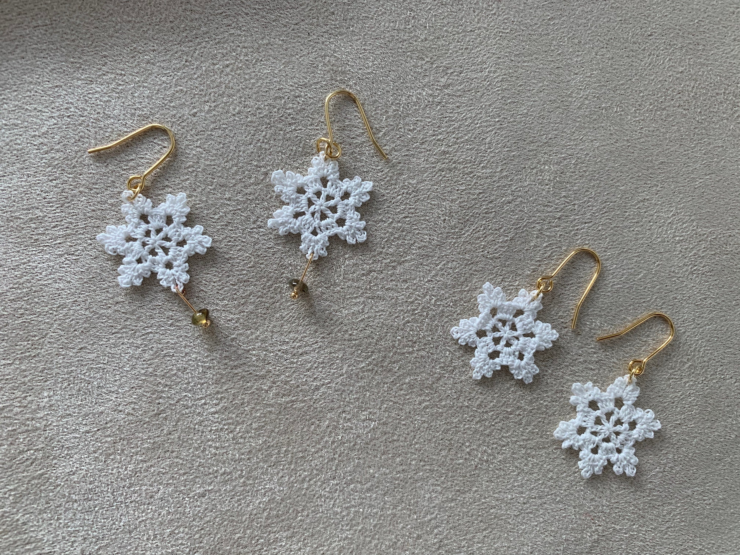 Mini Crochet Snowflake Earrings Snow Earrings Christmas Etsy