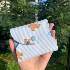 Bolsa de algodão de tecido | Porta-moedas feito à mão | Carteira de urso azul | Bolsas de urso fofas | Porta-cartões feito à mão | Bolsa de tecido | Bolsa ecológica